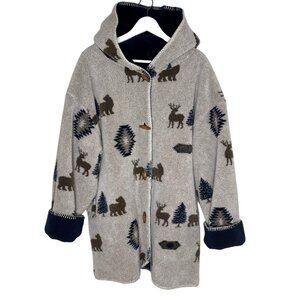 Vintage Denali Hooded Fleece Reversible Jacket, Deer Print, Toggle Closure, 2XL